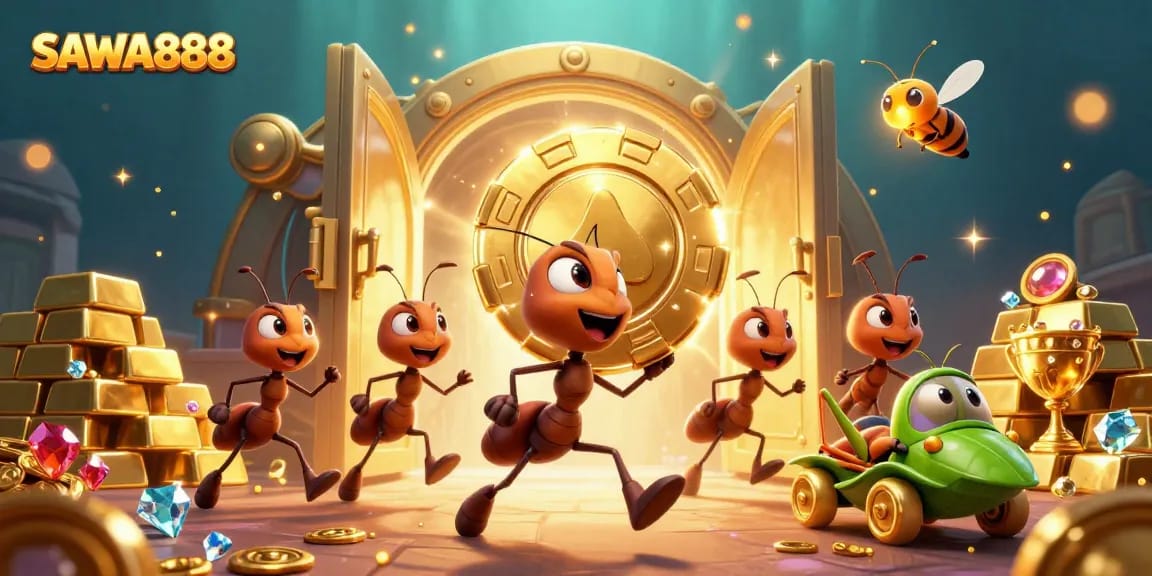 Experience excitement with SAWA888 while the ant team makes a grand escape with a gigantic poker chip.