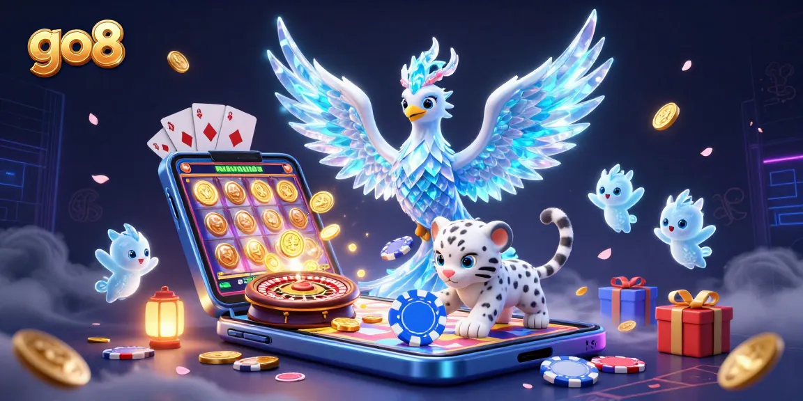 Experience go8 slot gaming excitement with a vibrant ice phoenix and playful characters