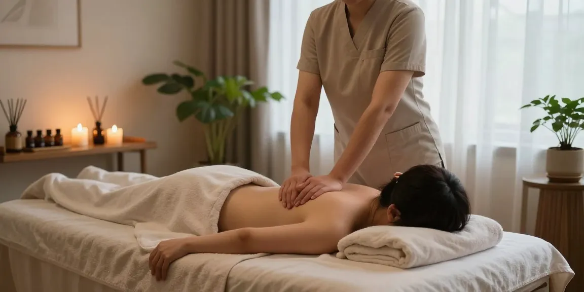 방이동출장안마 in a calming massage therapy room with soft ambient lighting