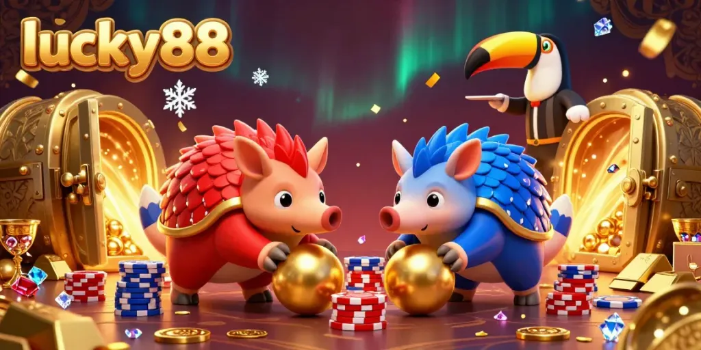 Engage in thrilling adventures with lucky88, as vibrant pangolins navigate a casino fantasy filled with golden treasures and dynamic action.