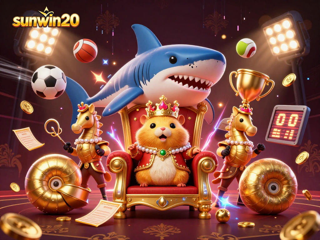 Engage in thrilling gameplay at sunwin20 with a vibrant 3D casino scene featuring a golden hamster king.