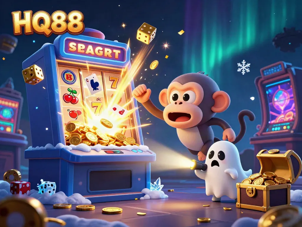 Engage with HQ88's vibrant casino scene featuring mischievous characters and dynamic gambling elements.