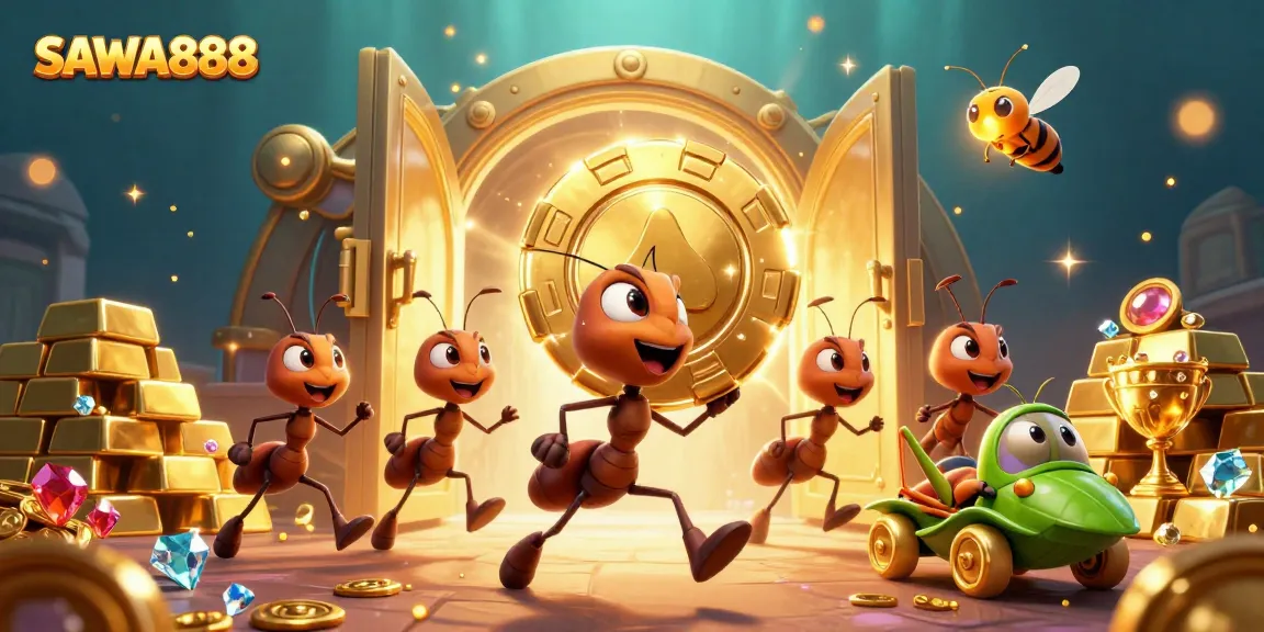 Experience excitement with SAWA888 while the ant team makes a grand escape with a gigantic poker chip.
