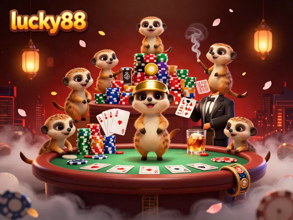 Engage in thrilling games at lucky88 with a unique meerkat casino scene, full of vibrant elements.