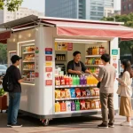 Mobile convenience store offering quick snacks and drinks in an urban setting