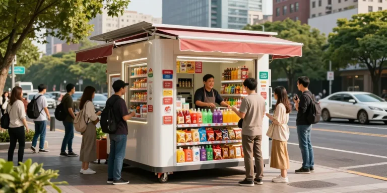 Mobile convenience store offering quick snacks and drinks in an urban setting
