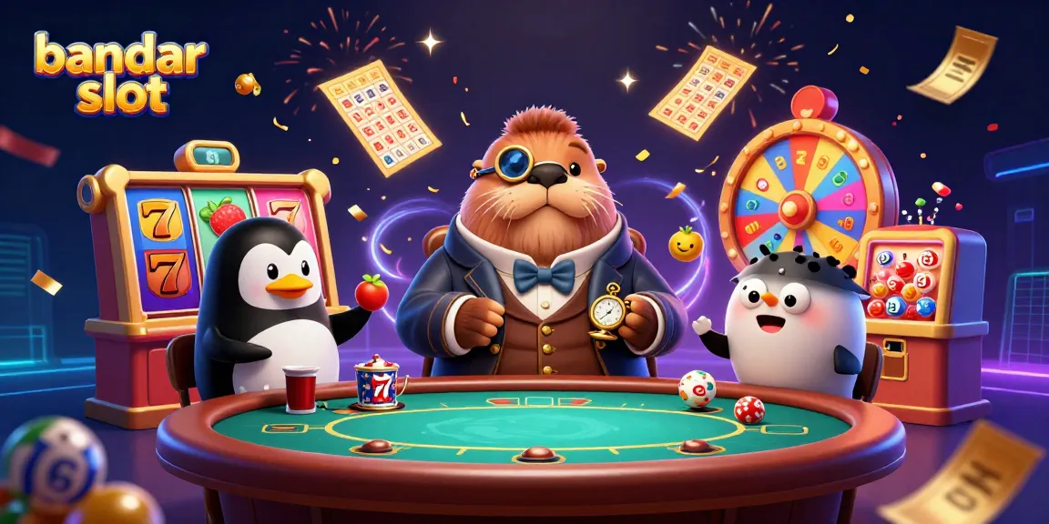 Experience the thrill of bandar slot with jolly walrus and friends at a vibrant underwater poker table.