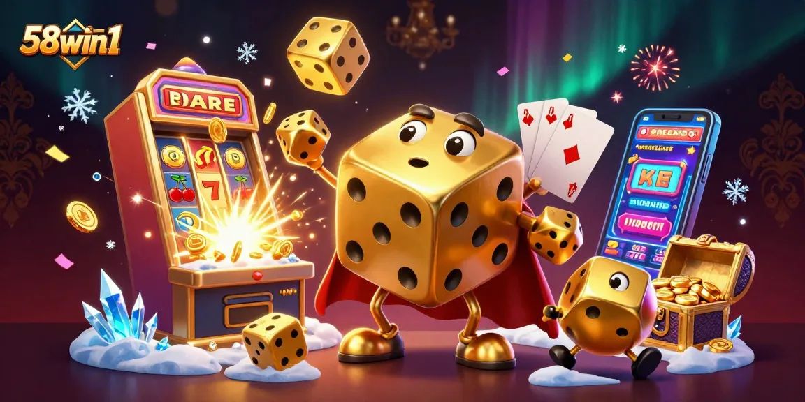 Play casino games with excitement at 58win1, featuring golden dice and jackpot elements.