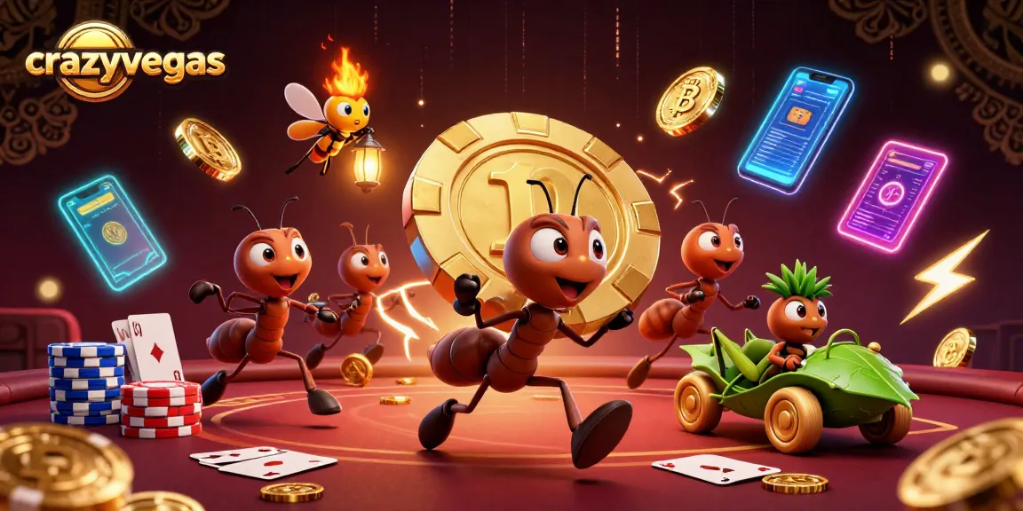 Watch the crazyvegas ants heist featuring vibrant poker elements and neon crypto accents