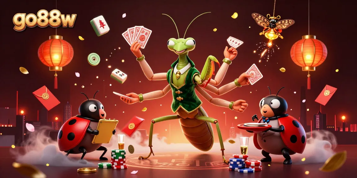 Experience go88w with vibrant casino action featuring a giant praying mantis card sharp and thrilling game elements.